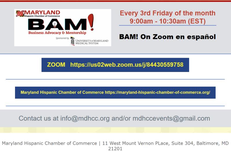 MDHCC: BAM! On Zoom at NOON